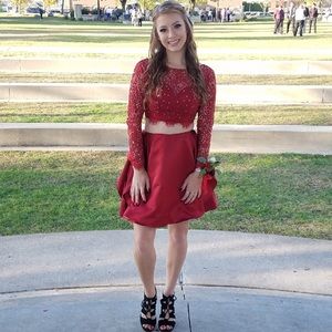 2 piece red homecoming dress